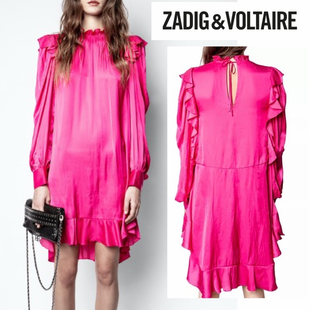 Zadig & Voltaire Ruins Satin Dress, high lowPink, Size Small EUC